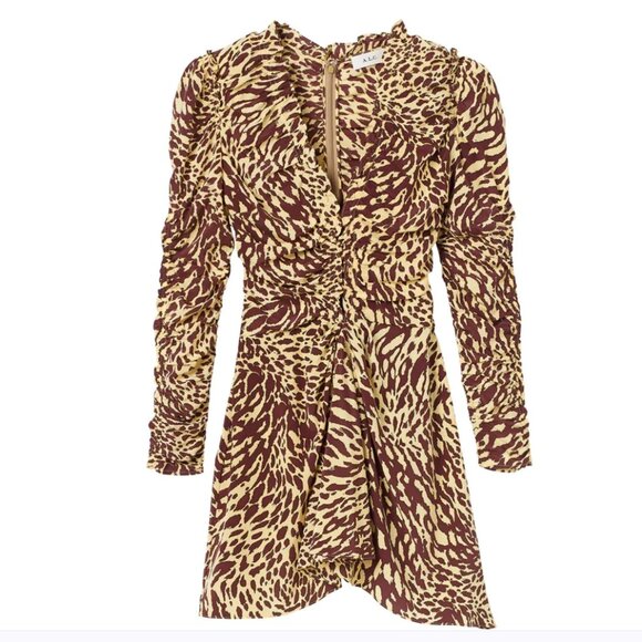 A.L.C. Marcie SILK Mini Dress NWT Golden Haze Chocolate Brown Leopard Brand New - Picture 3 of 14